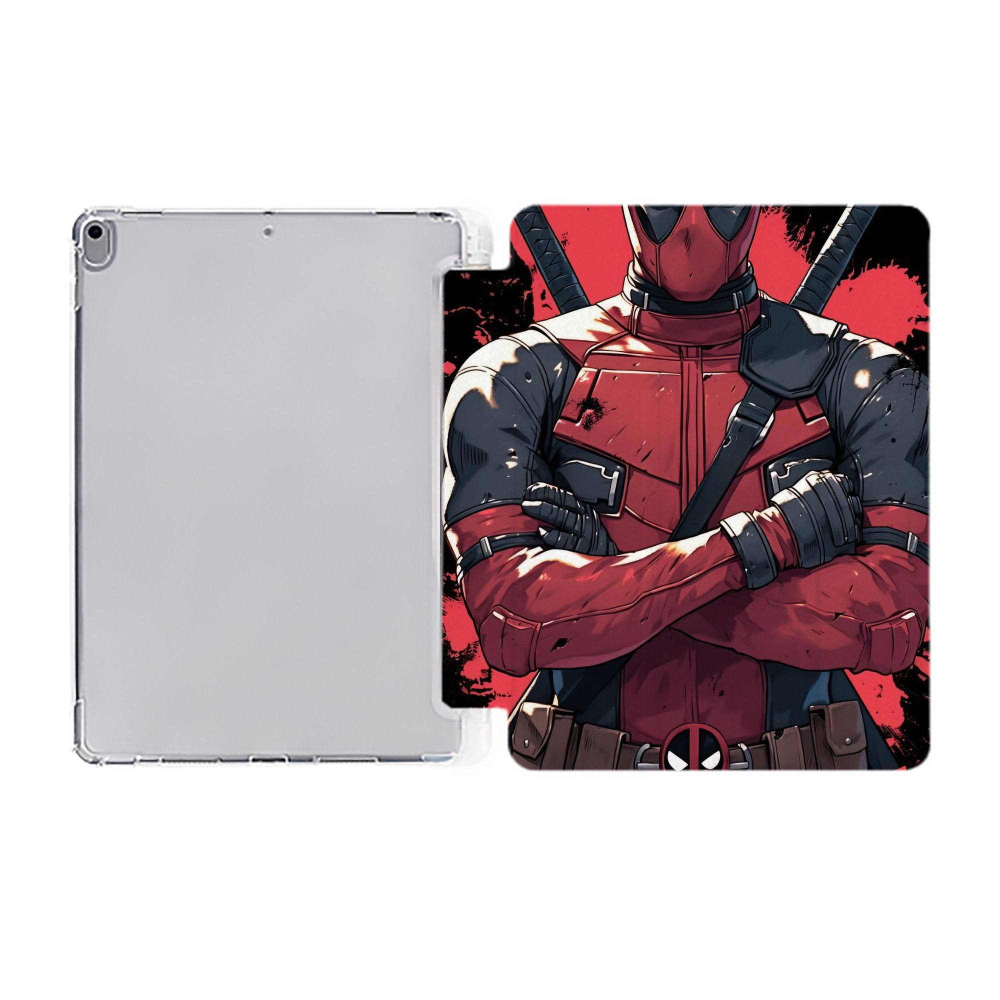 （画像用） Deadpool デッドプール IPad ケース ペン収納付き 三つ折りスタンド PUレザー×シリコン 対応機種9.5/10.5/10.9インチ
